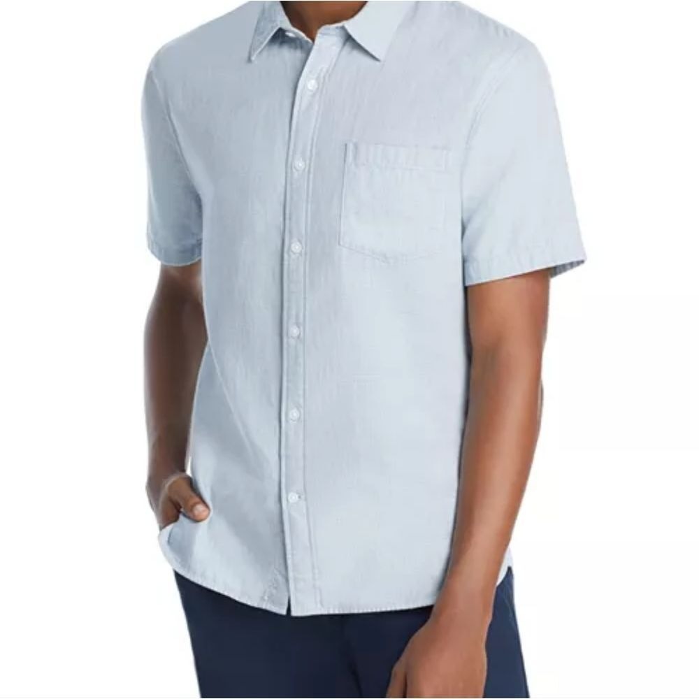 Vince Mens Double Face Jacquard Cotton Woven Short Sleeve Button Down Shirt NWT